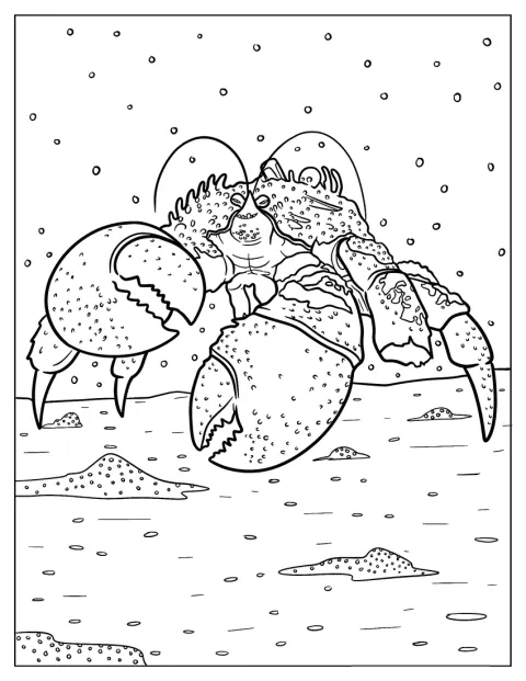 Tamatoa, un crab strălucitor, stă pe fundul oceanului.