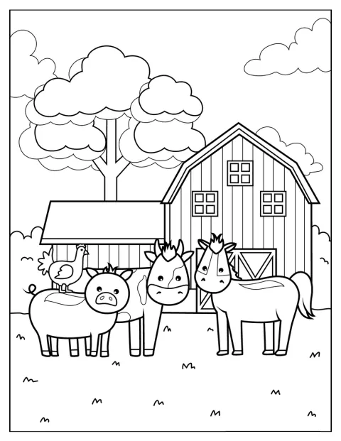 牛や羊など、さまざまな農場の動物が並んでいます。