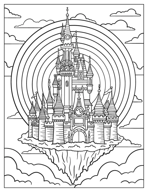 Un castillo de cuento de Disney se alza entre torres y detalles ornamentales.