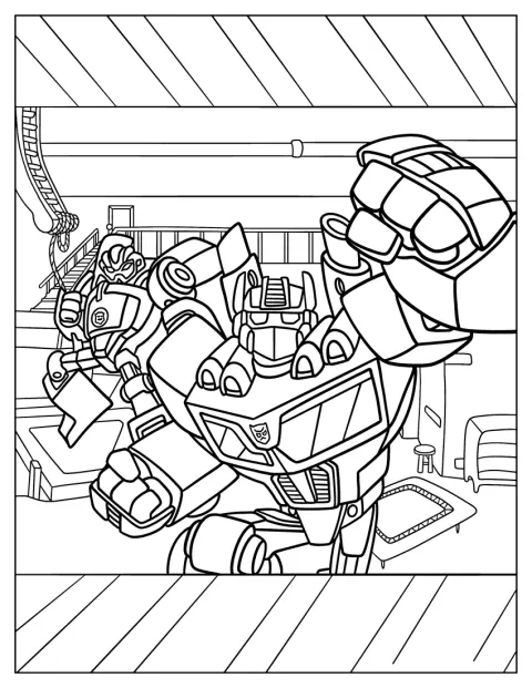 Optimus Prime et Bumblebee posent ensemble.