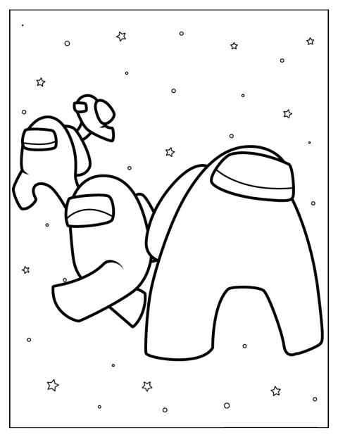 クルーメイトたちが宇宙空間に浮かんでいます。