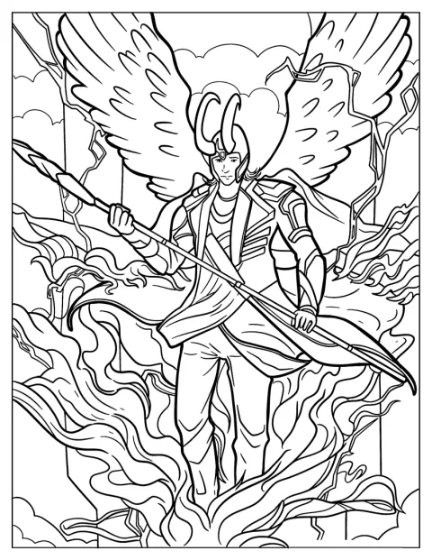 Loki s křídly je obklopen elektrickými výboji.