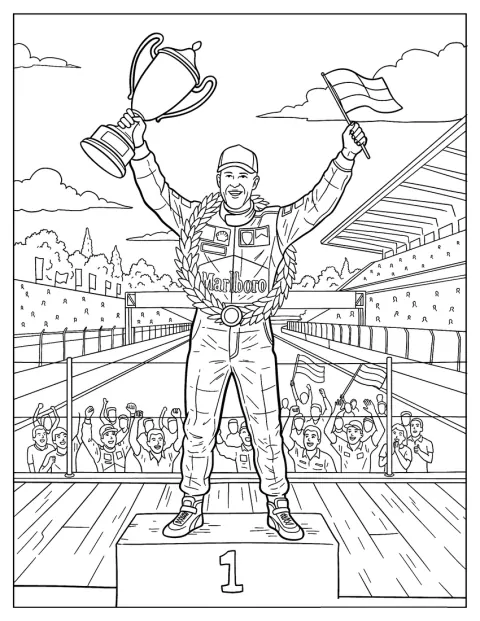 Niki Lauda Celebrating an F1 Victory Coloring Page