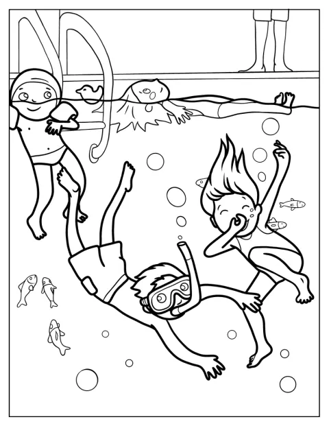 Dans une piscine, plusieurs enfants s’amusent à nager.
