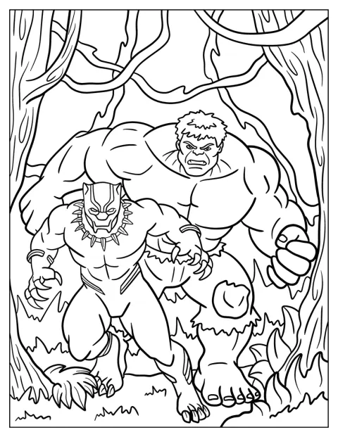 Black Panther kommer til syne fra skogen sammen med Hulk.