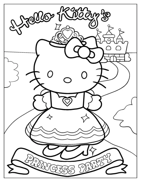 Hello Kitty apparaît sur une affiche pour une fête de princesses.