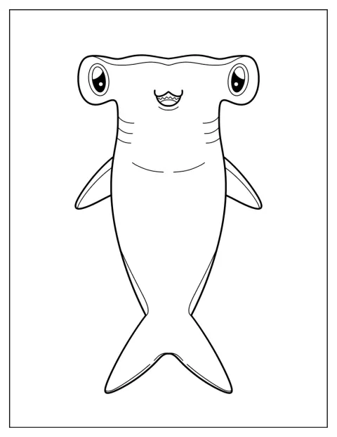Una cría de tiburón martillo de estilo kawaii sonríe bajo el agua.