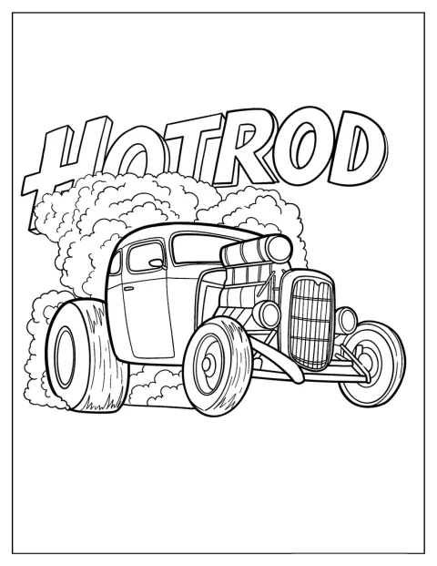 Classic 1930s Hot Rod Coloring Page Coupe Burnout for Kids