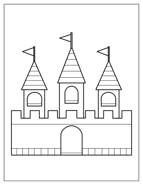 Un castillo sencillo luce varias banderas en sus torres.