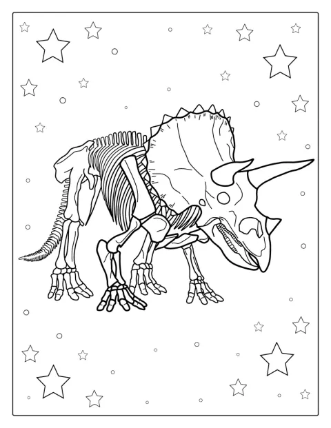 トリケラトプスの骨格化石が、全身見えるように描かれています。
