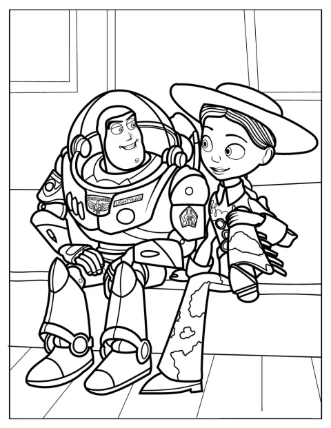 Buzz Lightyear och Jessie står och pratar med varandra.