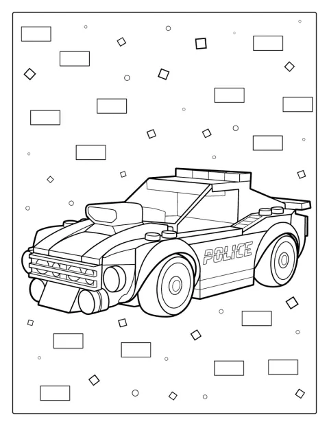 レゴブロックで作られたパトカーが描かれています。