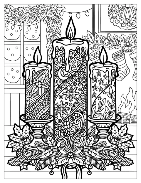 Varias velas están rodeadas de acebo, piñas y adornos festivos.