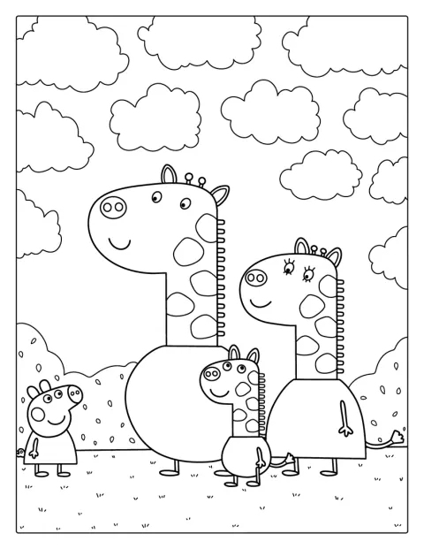 Gerald-kirahvi on yhdessä perheensä ja Peppan kanssa.