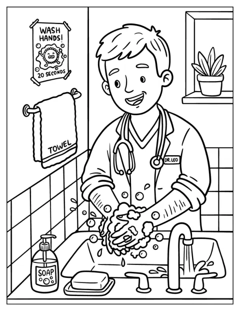 Doctor Scrubbing Hands Before Surgery