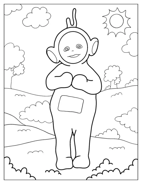 Laa-Laa tiene le mani unite mentre è in piedi.