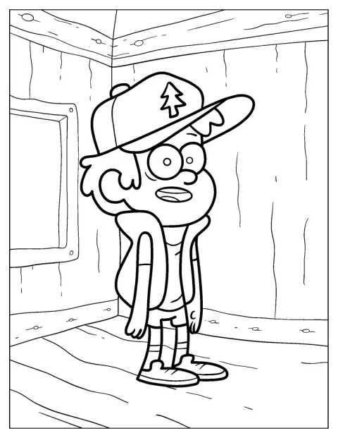 Dipper Pines steht in einer Hütte und trägt seine typische Mütze.