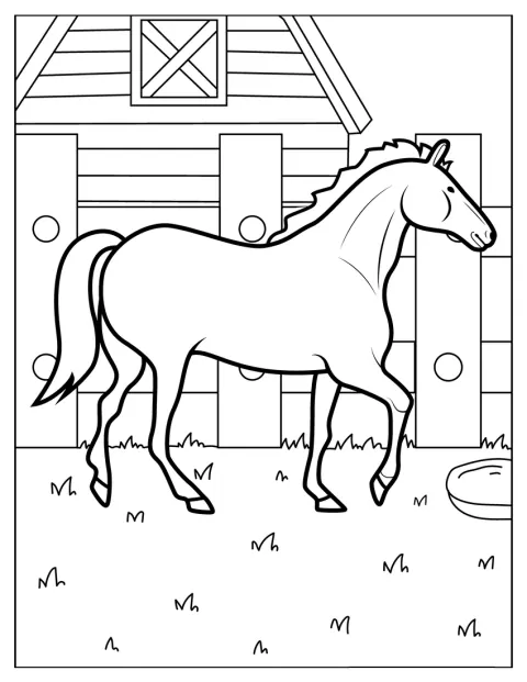 Un caballo de granja aparece de pie.
