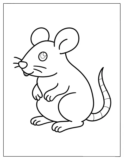 Chubby Rat Coloring Page Looking Ahead with Front Paws Raised for Preschoolers