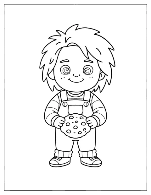 Easy Chucky Holding a Cookie Coloring Sheet for Kids