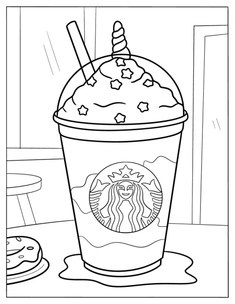 Un frappè Starbucks è circondato da scintille a forma di stella.