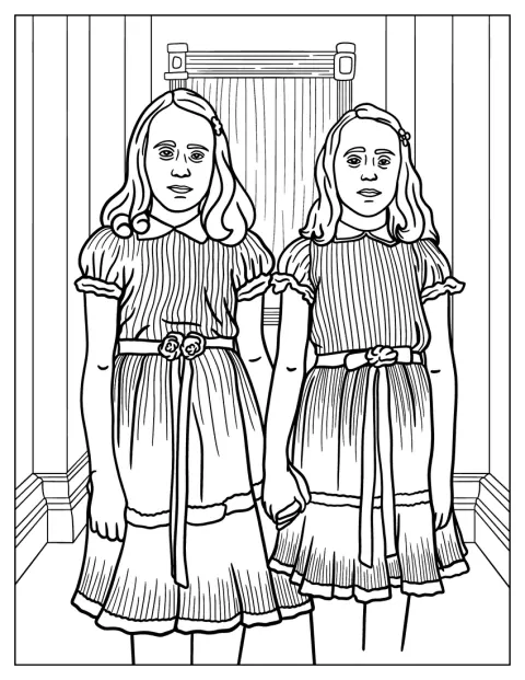 De skumle tvillingene fra The Shining står side om side.