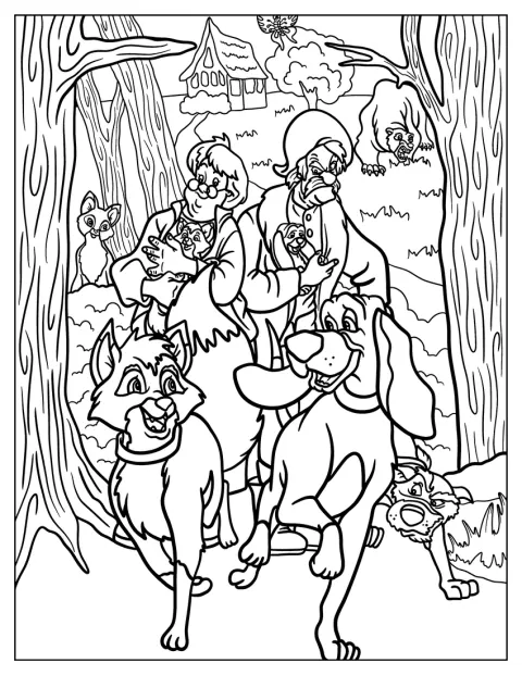 Amos und Widow Tweed stehen mit Cap und Capper im Wald.