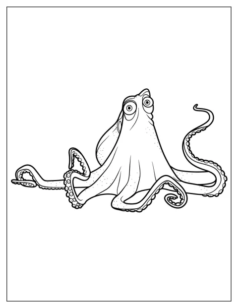 Hank blekksprut står med armene utstrakt.