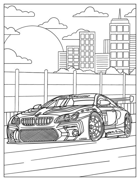 En realistisk BMW M6 GT3 kör på racerbanan.