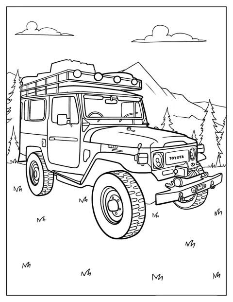 Een Toyota Land Cruiser staat tussen de bomen in het bos.