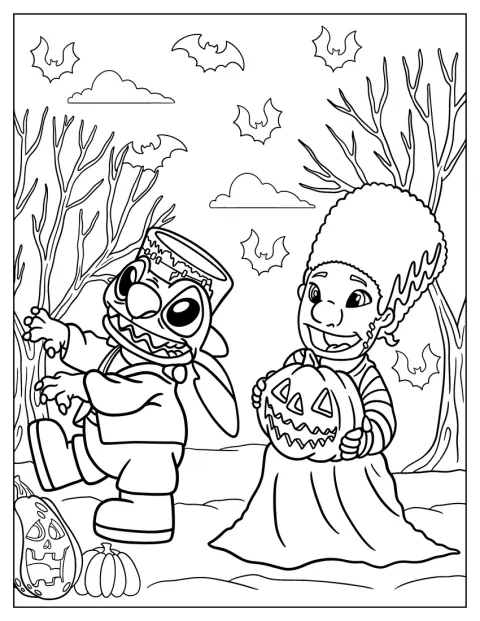 Stitch er klædt ud som Frankenstein sammen med Lilo til Halloween.