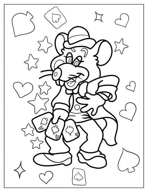 Chuck E. Cheese viser fram et magitriks.