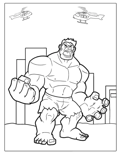 Hulk spänner musklerna och visar sitt arga ansikte i en detaljerad bild.