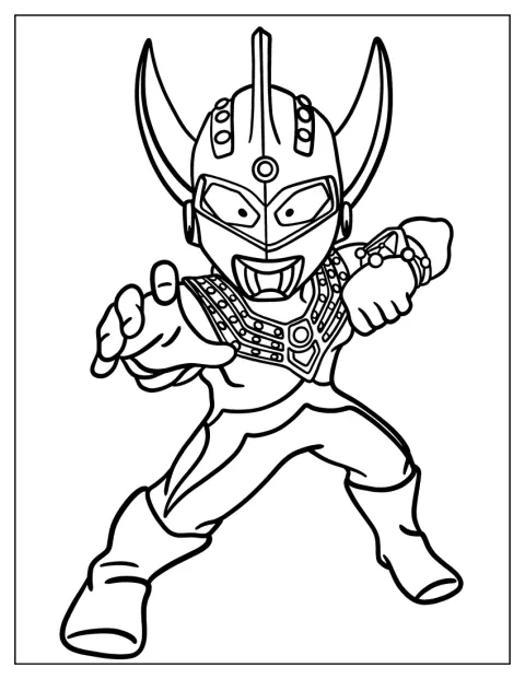 Ultraman Taiga apparaît en version chibi, avec une silhouette compacte.