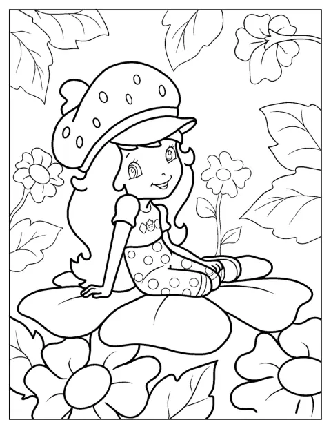 Strawberry Shortcake Coloring Page Sitting On Flower