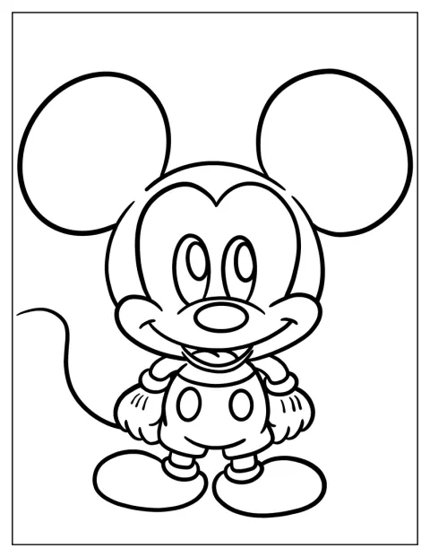 Mickey Mouse apare ca un bebeluș adorabil, într-un desen simplu.