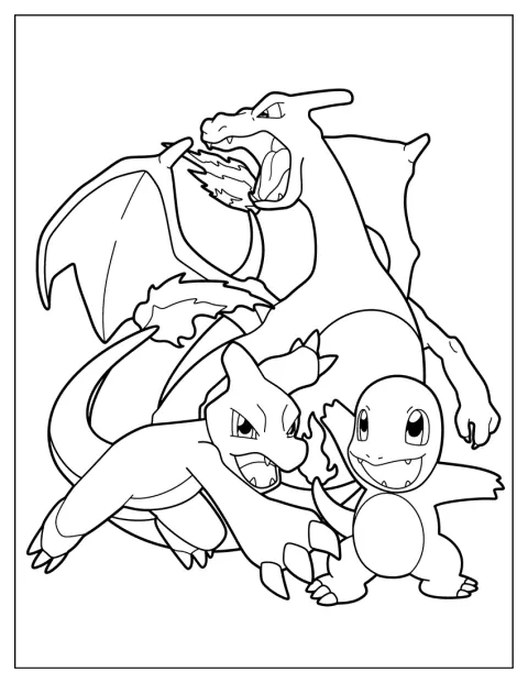 Charmander, Charmeleon y Charizard muestran las etapas de su evolución.