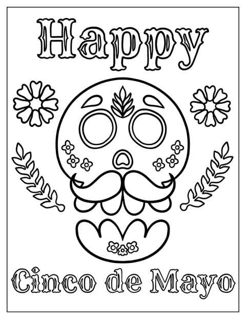 Usměvavá cukrová lebka zdobí slavnostní motiv Cinco de Mayo.