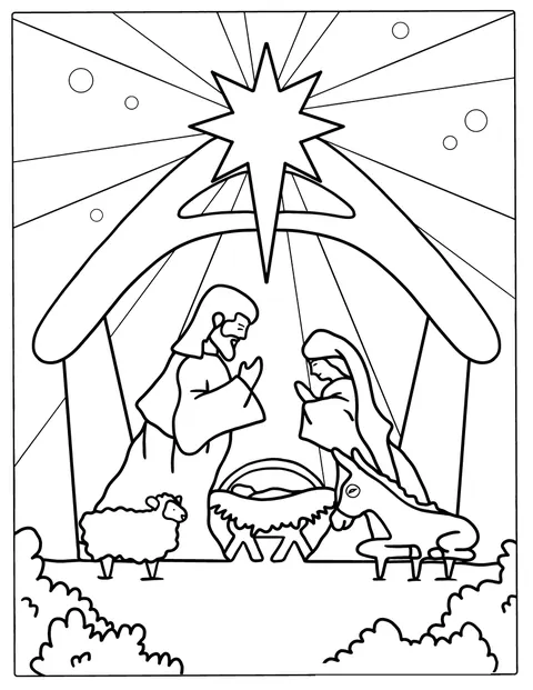 Maria og Josef står ved krybben med Jesusbarnet.