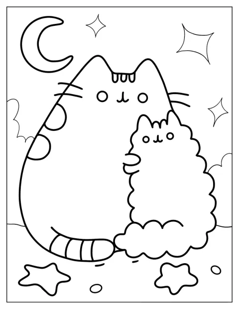 Pusheen og Stormy står sammen i en enkel tegning.