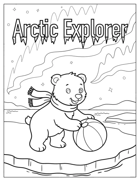Canada Coloring Page of Arctic Explorer Polar Bear on Ice Floe for Kids