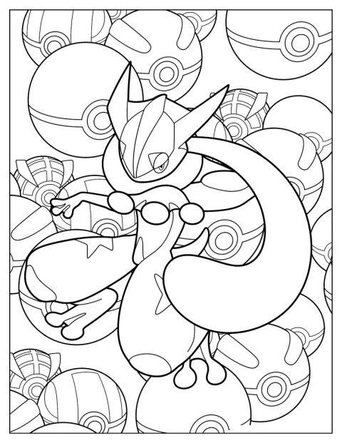 ゲッコウガの周りにモンスターボールが描かれています。