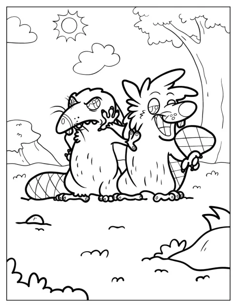 Norbert och Daggett, bävrarna från The Angry Beavers, står tillsammans.