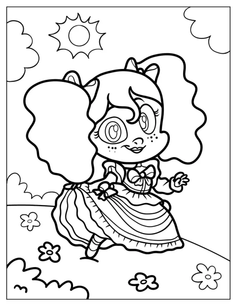 Kawaii-tyylinen Poppy seisoo kukkakedolla.