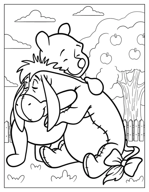 Pooh le da un abrazo a Eeyore.