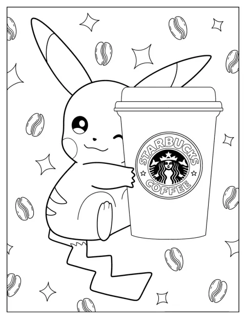 Pikachu Hugging Starbucks Cup