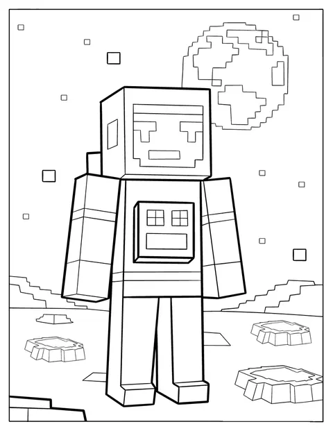 En Minecraft-astronaut står på Månens overflade.