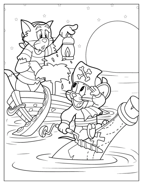 Tom y Jerry aparecen vestidos de piratas, listos para una aventura.
