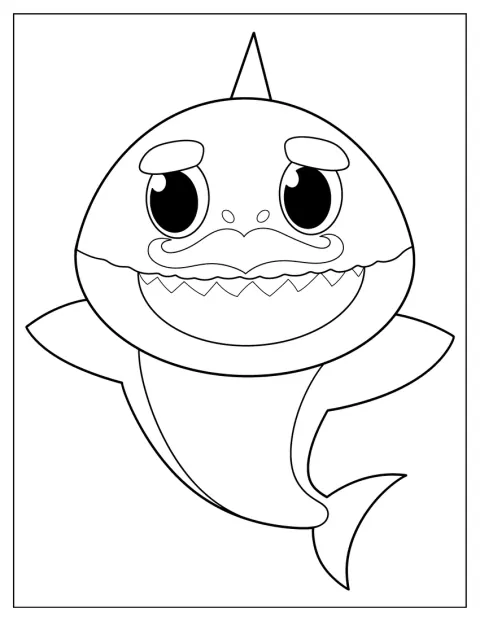 Grandpa Shark schaut mit freundlichem Lächeln nach vorn.
