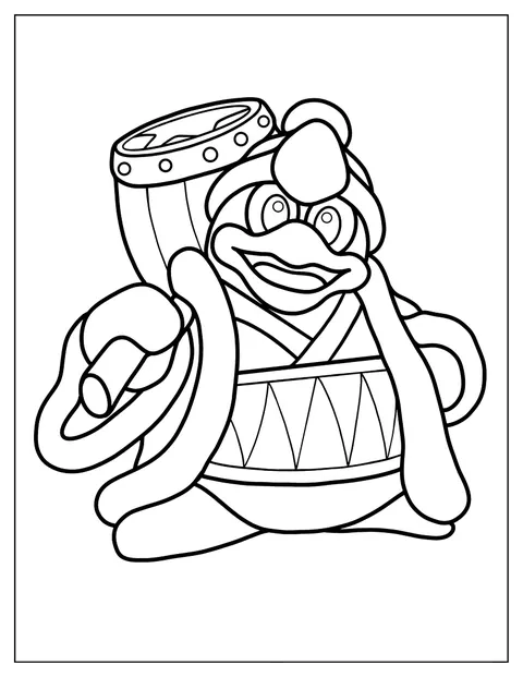 Re Dedede, il pinguino, è raffigurato con il suo grande martello.